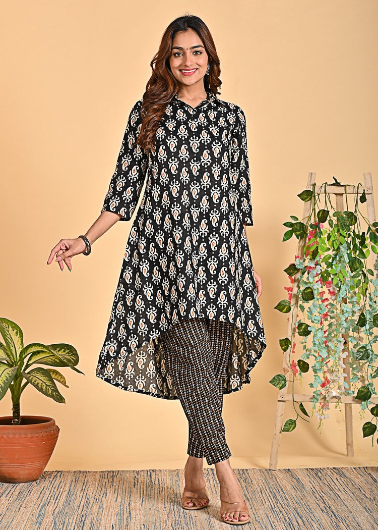 Stylish Cotton Co-Ord Set - 2-Piece Shirt Collar Outfit with 3/4 Sleeves | Available in Black and Red | Sizes XS-XXL