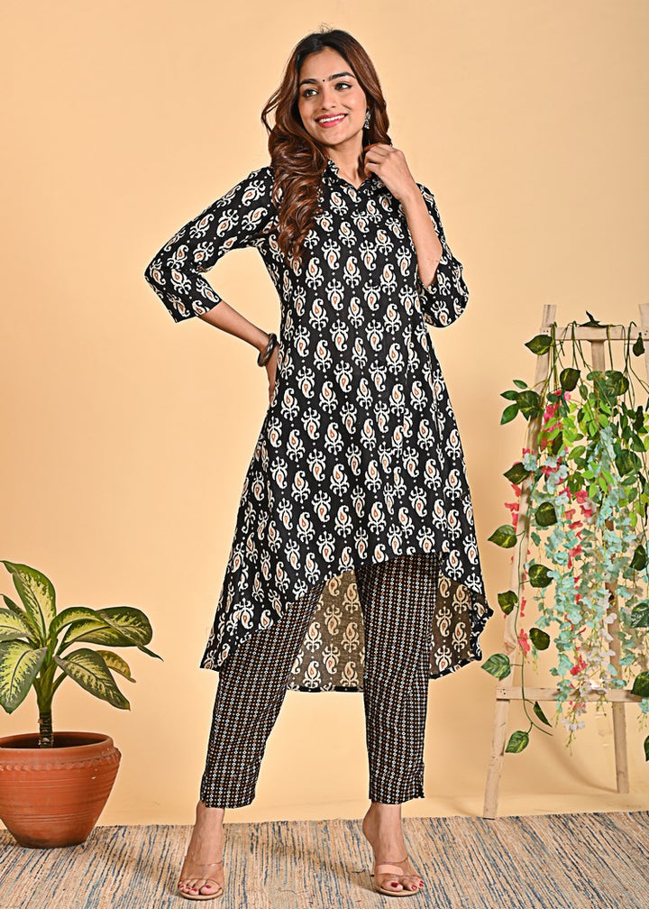 Stylish Cotton Co-Ord Set - 2-Piece Shirt Collar Outfit with 3/4 Sleeves | Available in Black and Red | Sizes XS-XXL