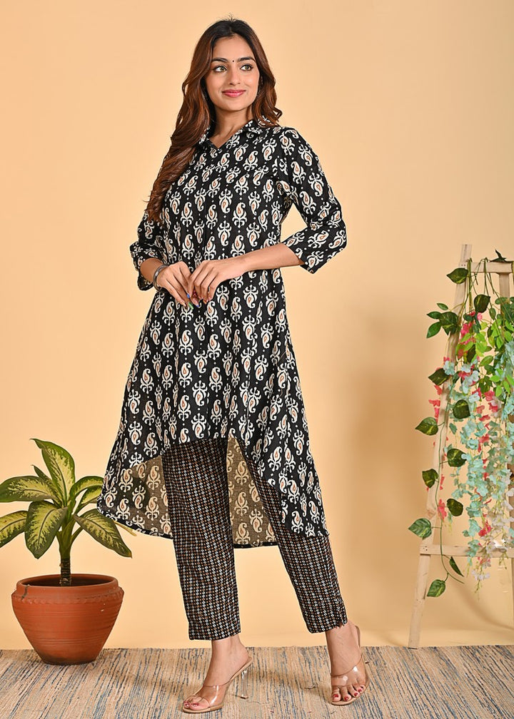 Stylish Cotton Co-Ord Set - 2-Piece Shirt Collar Outfit with 3/4 Sleeves | Available in Black and Red | Sizes XS-XXL