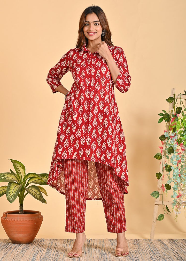 Stylish Cotton Co-Ord Set - 2-Piece Shirt Collar Outfit with 3/4 Sleeves | Available in Black and Red | Sizes XS-XXL