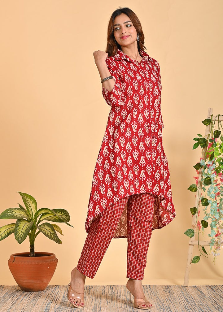 Stylish Cotton Co-Ord Set - 2-Piece Shirt Collar Outfit with 3/4 Sleeves | Available in Black and Red | Sizes XS-XXL