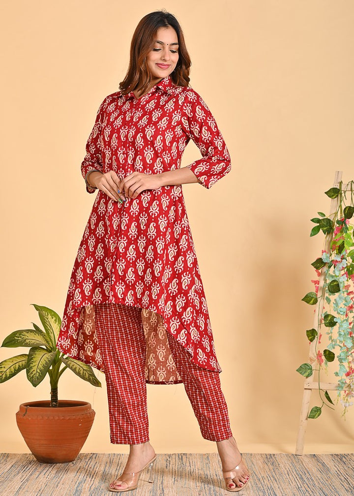 Stylish Cotton Co-Ord Set - 2-Piece Shirt Collar Outfit with 3/4 Sleeves | Available in Black and Red | Sizes XS-XXL