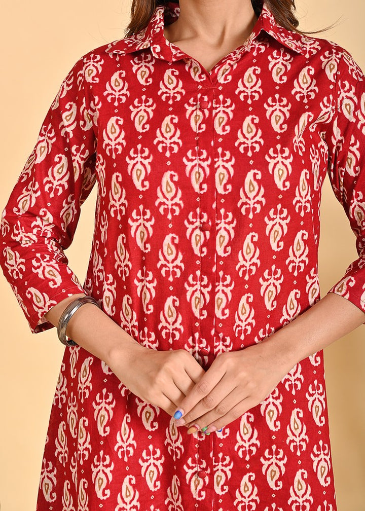 Stylish Cotton Co-Ord Set - 2-Piece Shirt Collar Outfit with 3/4 Sleeves | Available in Black and Red | Sizes XS-XXL