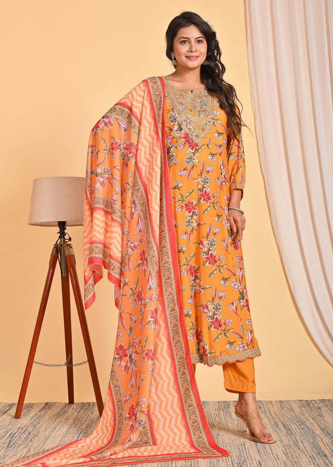 Premium Muslin Anarkali 3-Piece Ethnic Wear Set with Zari and Sequins Detailing