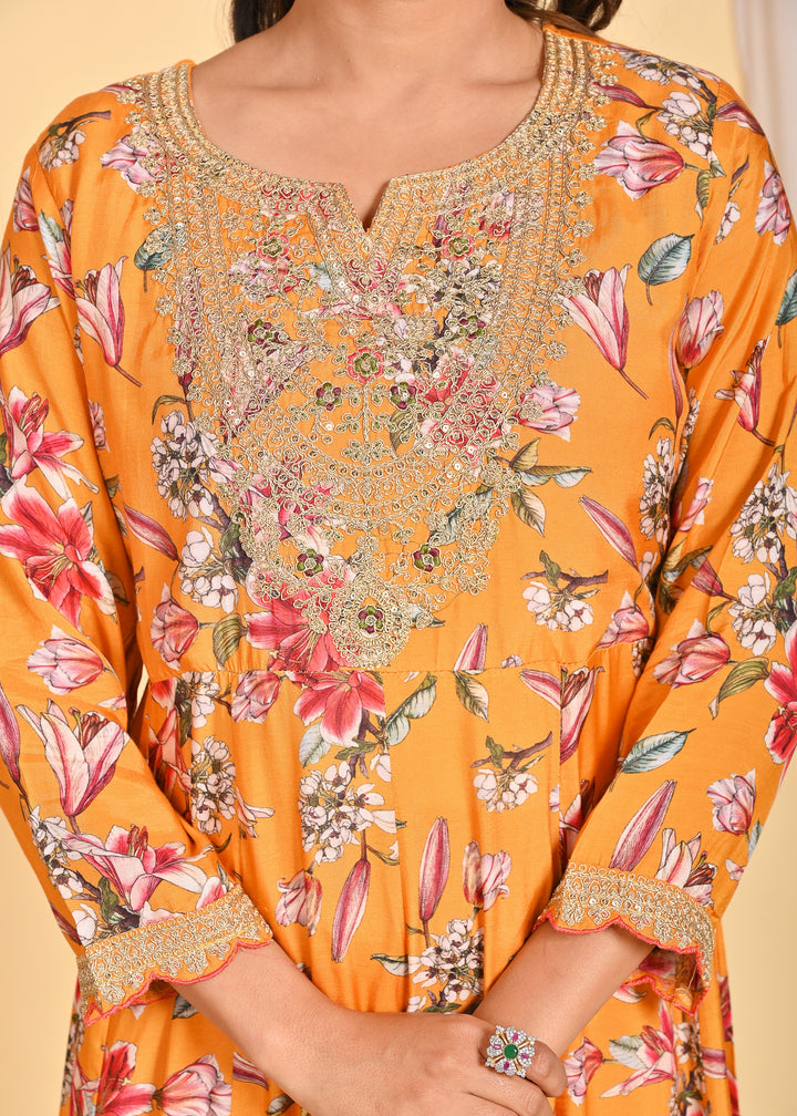 Premium Muslin Anarkali 3-Piece Ethnic Wear Set with Zari and Sequins Detailing