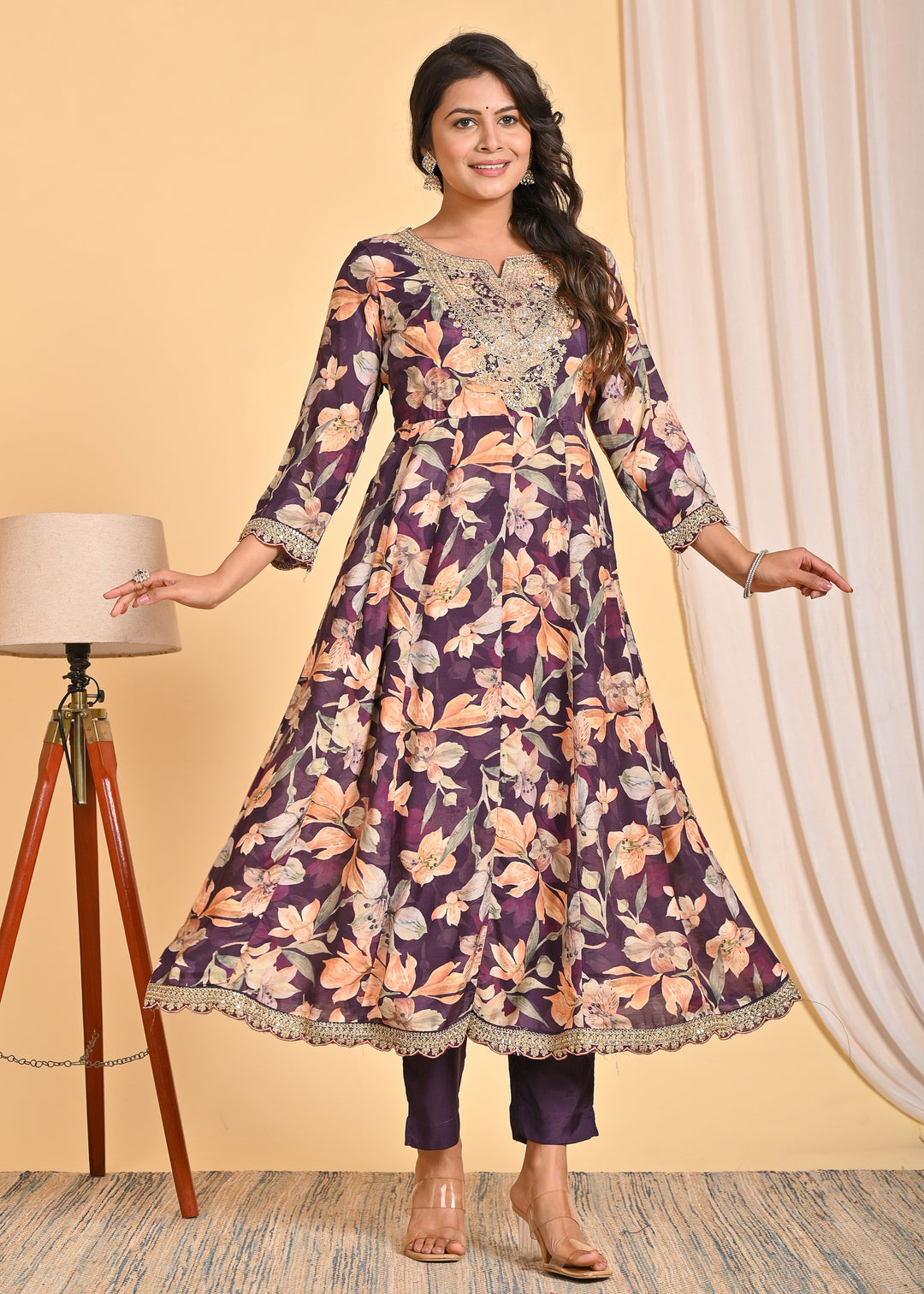 Premium Muslin Anarkali 3-Piece Ethnic Wear Set with Zari and Sequins Detailing