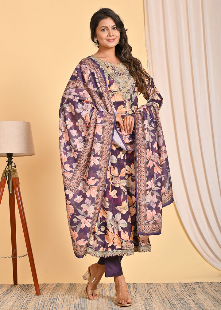 Premium Muslin Anarkali 3-Piece Ethnic Wear Set with Zari and Sequins Detailing