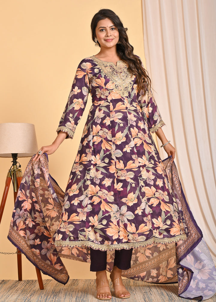Premium Muslin Anarkali 3-Piece Ethnic Wear Set with Zari and Sequins Detailing