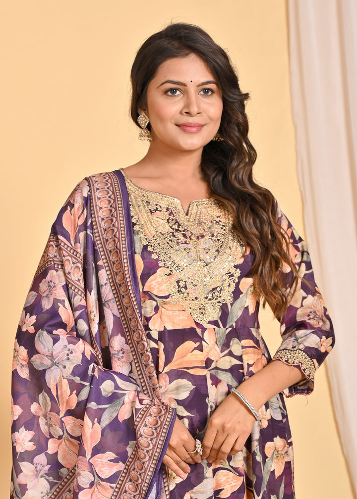 Premium Muslin Anarkali 3-Piece Ethnic Wear Set with Zari and Sequins Detailing