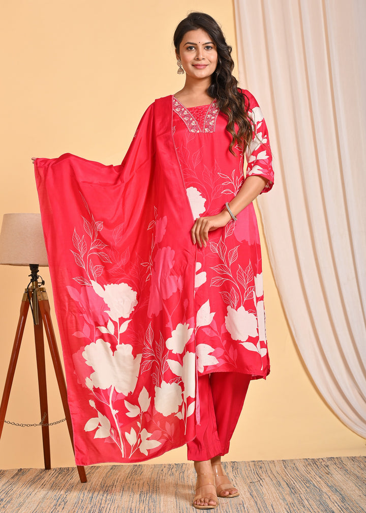 Premium Muslin 3-Piece Ethnic Wear Set with Embroidered Mirror and Pearl Detailing
