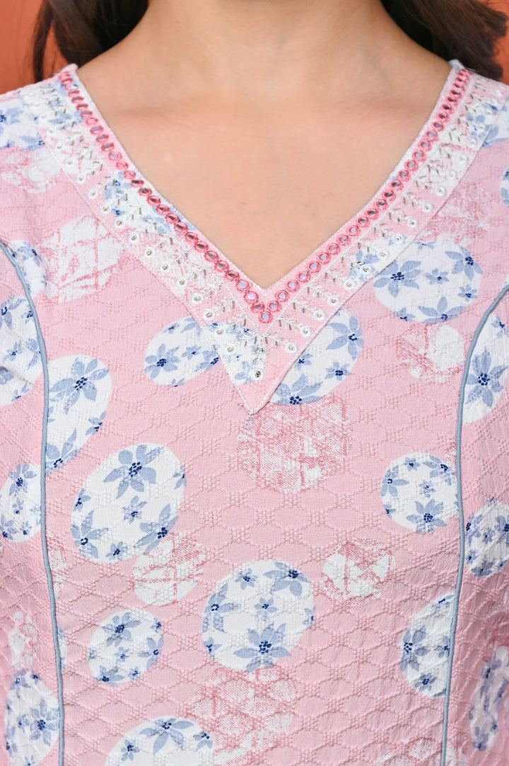 Elegant A-Line Cotton Suit - A-Line Pattern, V-Neck, 3/4th Sleeves, Available in Brown & Pink