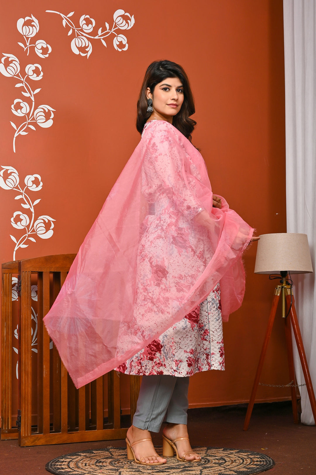 Stylish A-Line Cotton Suit - Flattering A-Line Pattern, V-Neck, 3/4th Sleeves, Available in Blue & Pink