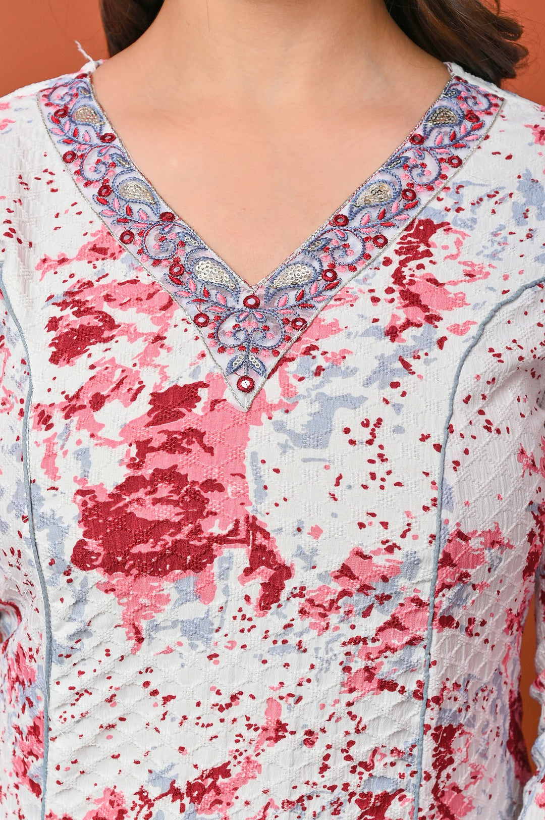 Stylish A-Line Cotton Suit - Flattering A-Line Pattern, V-Neck, 3/4th Sleeves, Available in Blue & Pink