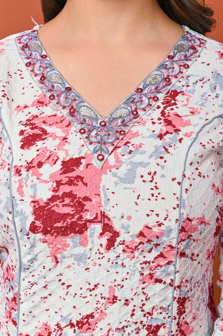 Stylish A-Line Cotton Suit - Flattering A-Line Pattern, V-Neck, 3/4th Sleeves, Available in Blue & Pink