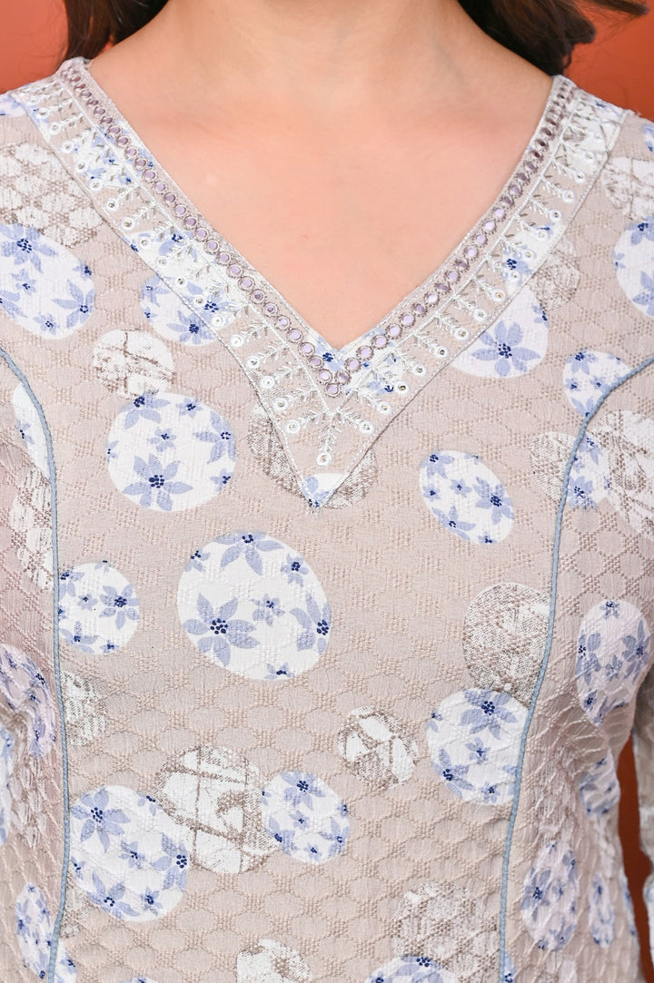 Elegant A-Line Cotton Suit - A-Line Pattern, V-Neck, 3/4th Sleeves, Available in Brown & Pink