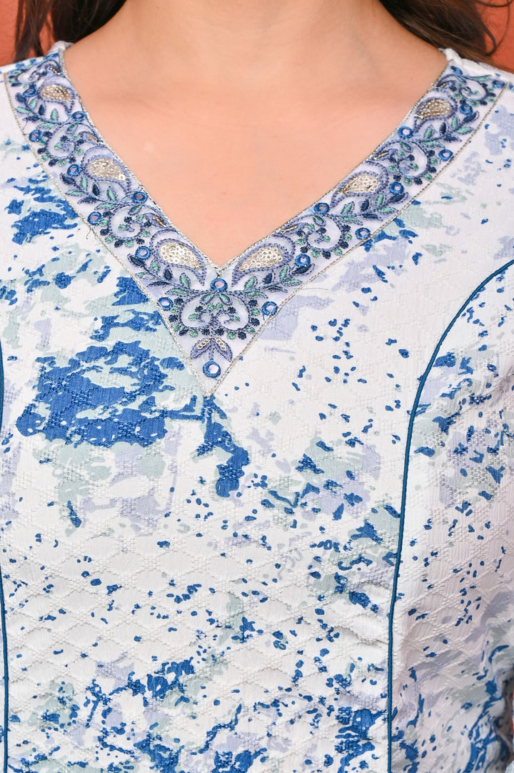 Stylish A-Line Cotton Suit - Flattering A-Line Pattern, V-Neck, 3/4th Sleeves, Available in Blue & Pink