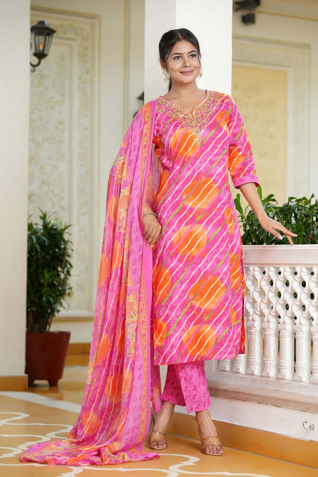 Radiant Elegance Pink & Orange Cotton Kurta Set