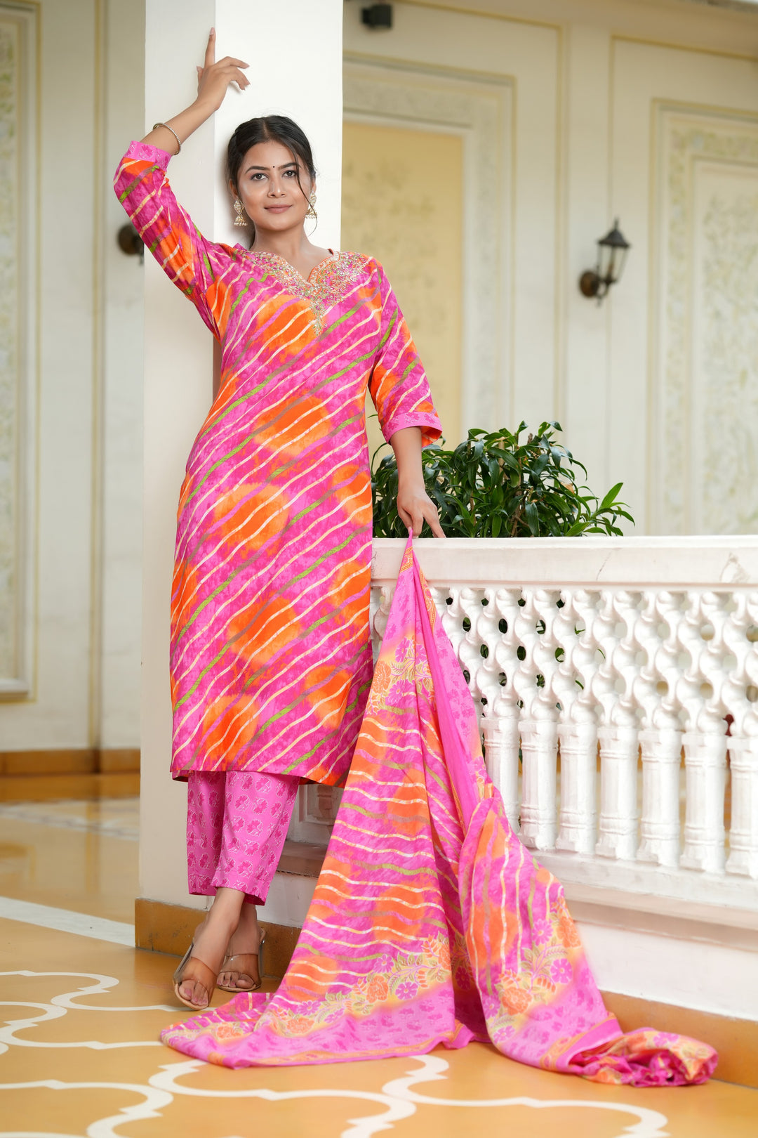 Radiant Elegance Pink & Orange Cotton Kurta Set