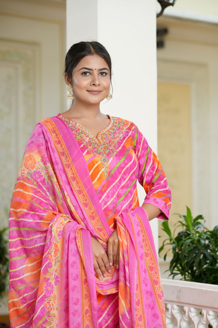 Radiant Elegance Pink & Orange Cotton Kurta Set