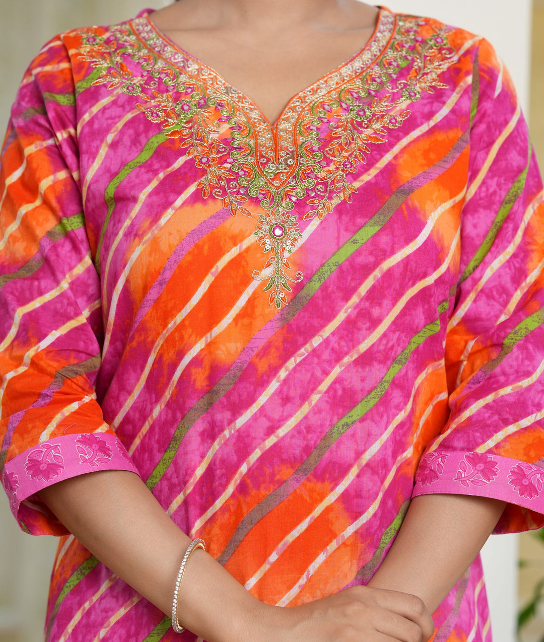 Radiant Elegance Pink & Orange Cotton Kurta Set