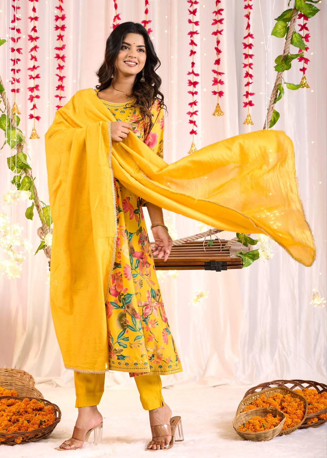 Exquisite Chanderi Anarkali Suit - Anarkali Pattern, 3/4th Sleeves, Round Neck