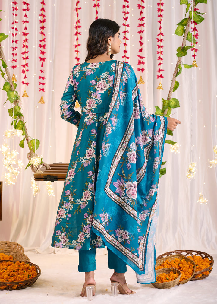 Elegant Muslin Anarkali Suit - Sweetheart Neckline, 3/4th Sleeves