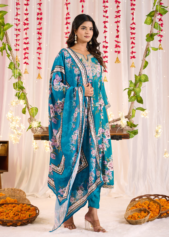 Elegant Muslin Anarkali Suit - Sweetheart Neckline, 3/4th Sleeves