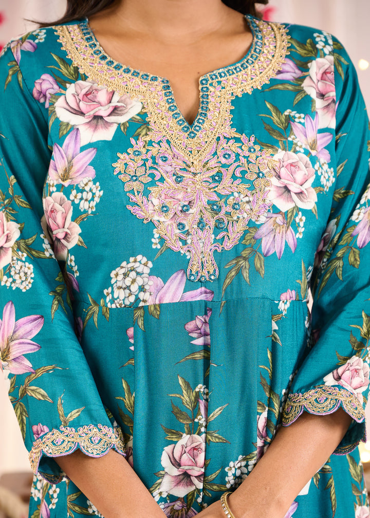 Elegant Muslin Anarkali Suit - Sweetheart Neckline, 3/4th Sleeves
