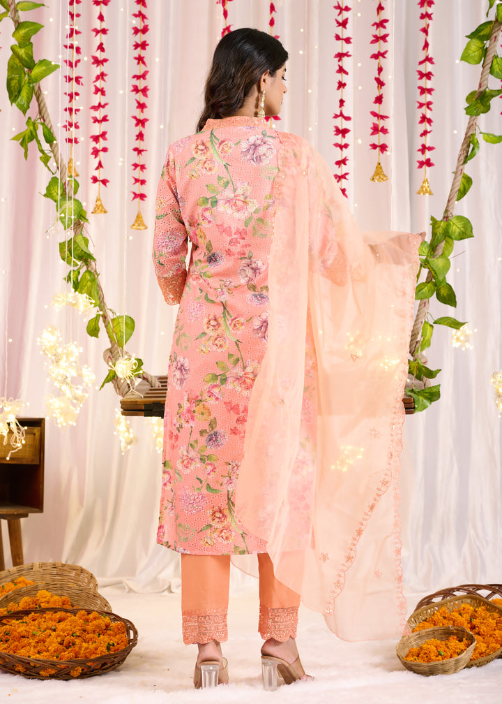 Elegant Cotton Sifli Kurta Set - Straight Cut, 3/4th Sleeves, V-Neck Design