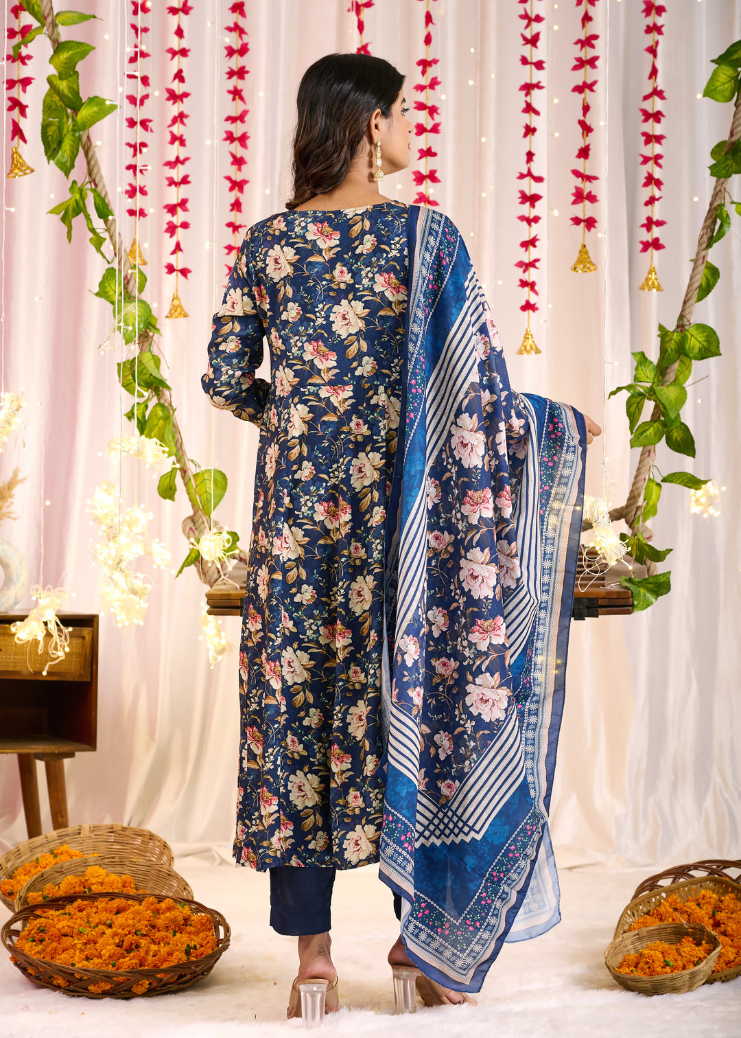 Elegant Muslin Anarkali Suit - Sweetheart Neckline, 3/4th Sleeves