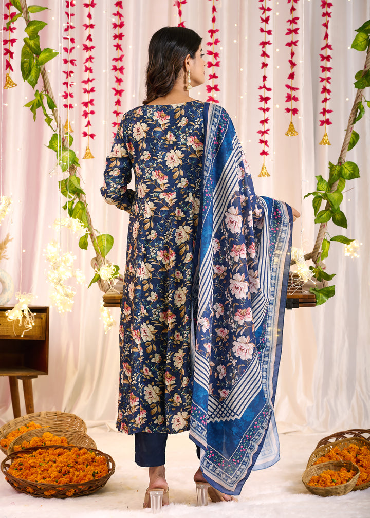 Elegant Muslin Anarkali Suit - Sweetheart Neckline, 3/4th Sleeves