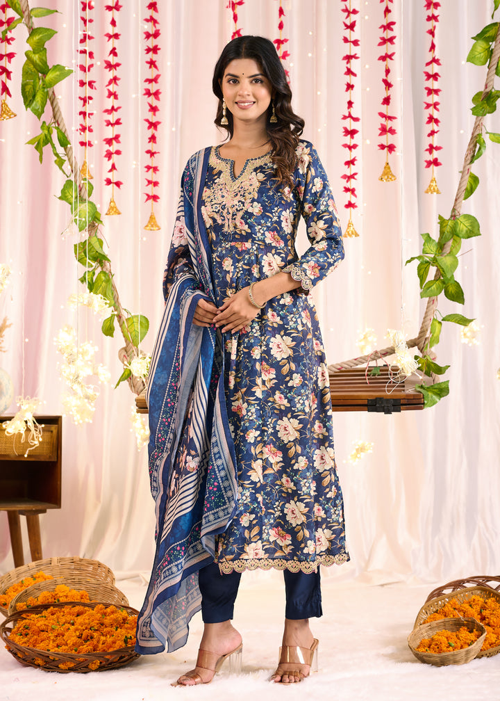 Elegant Muslin Anarkali Suit - Sweetheart Neckline, 3/4th Sleeves