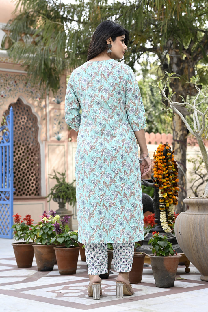 Elegant Cotton Kurta Set - Straight Pattern, V-Neckline, 3/4th Sleeves, Available in Sea Green, Pink & Yellow