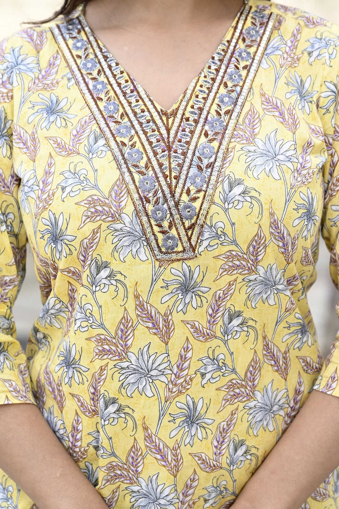 Elegant Cotton Kurta Set - Straight Pattern, V-Neckline, 3/4th Sleeves, Available in Sea Green, Pink & Yellow