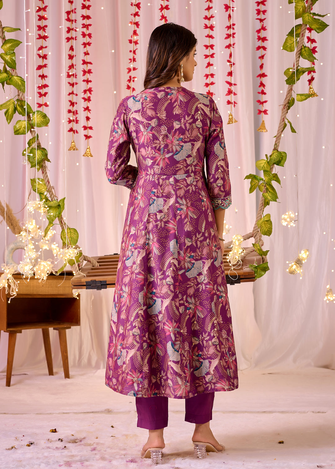 Stunning Chanderi Anarkali Suit - V-Neckline, 3/4th Sleeves