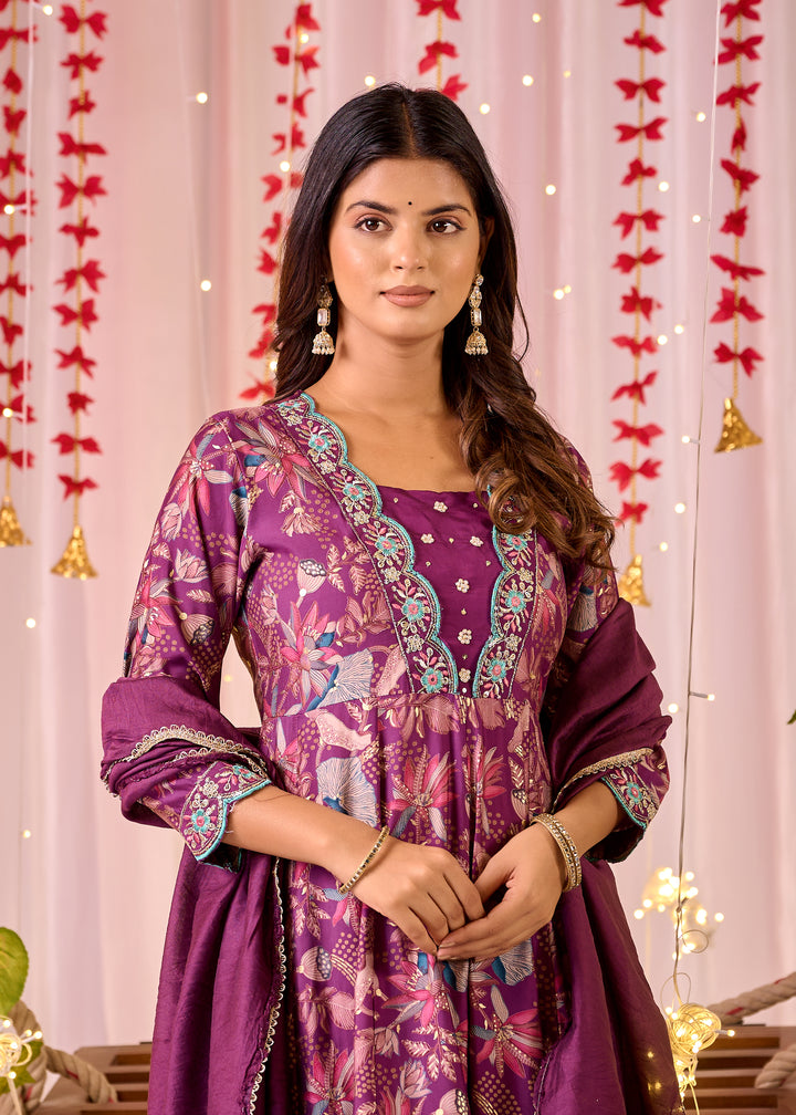 Stunning Chanderi Anarkali Suit - V-Neckline, 3/4th Sleeves
