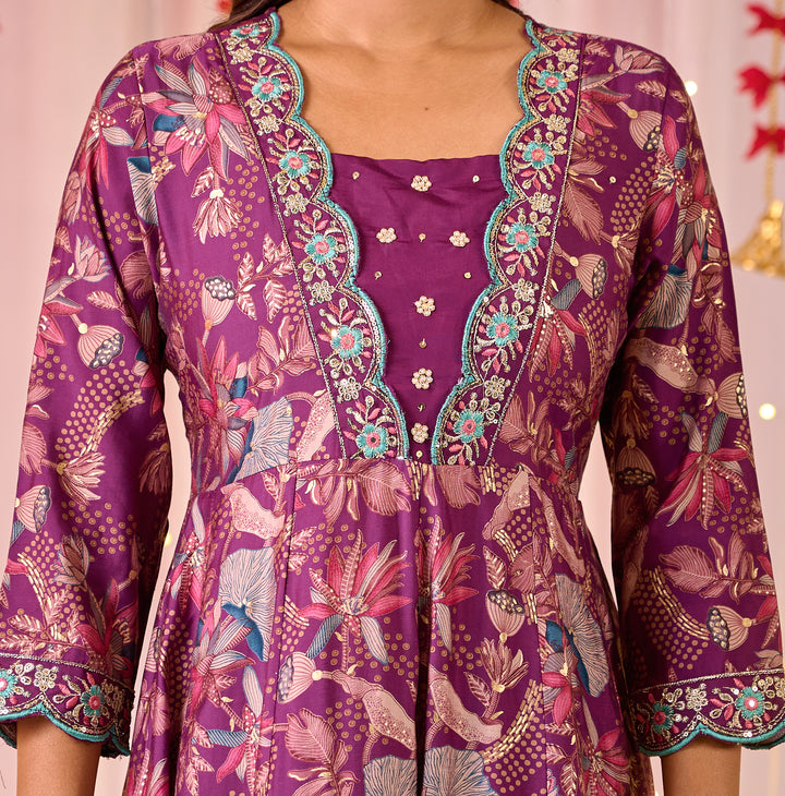 Stunning Chanderi Anarkali Suit - V-Neckline, 3/4th Sleeves