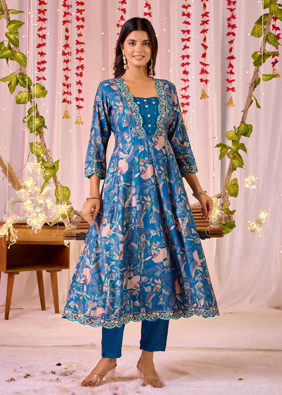Stunning Chanderi Anarkali Suit - V-Neckline, 3/4th Sleeves
