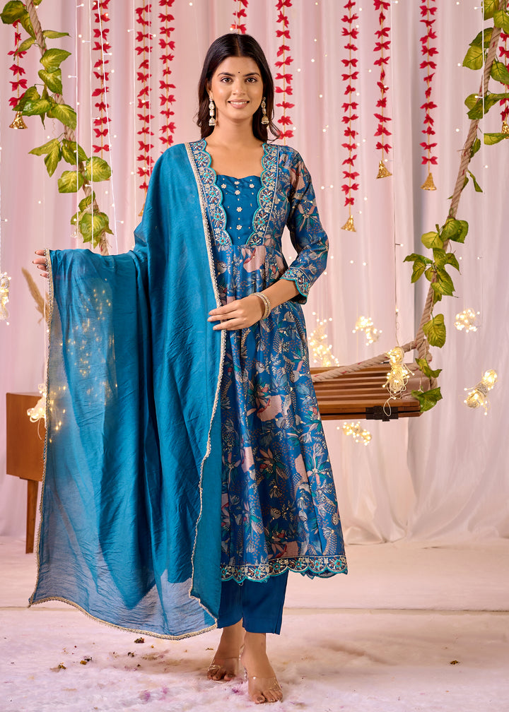 Stunning Chanderi Anarkali Suit - V-Neckline, 3/4th Sleeves