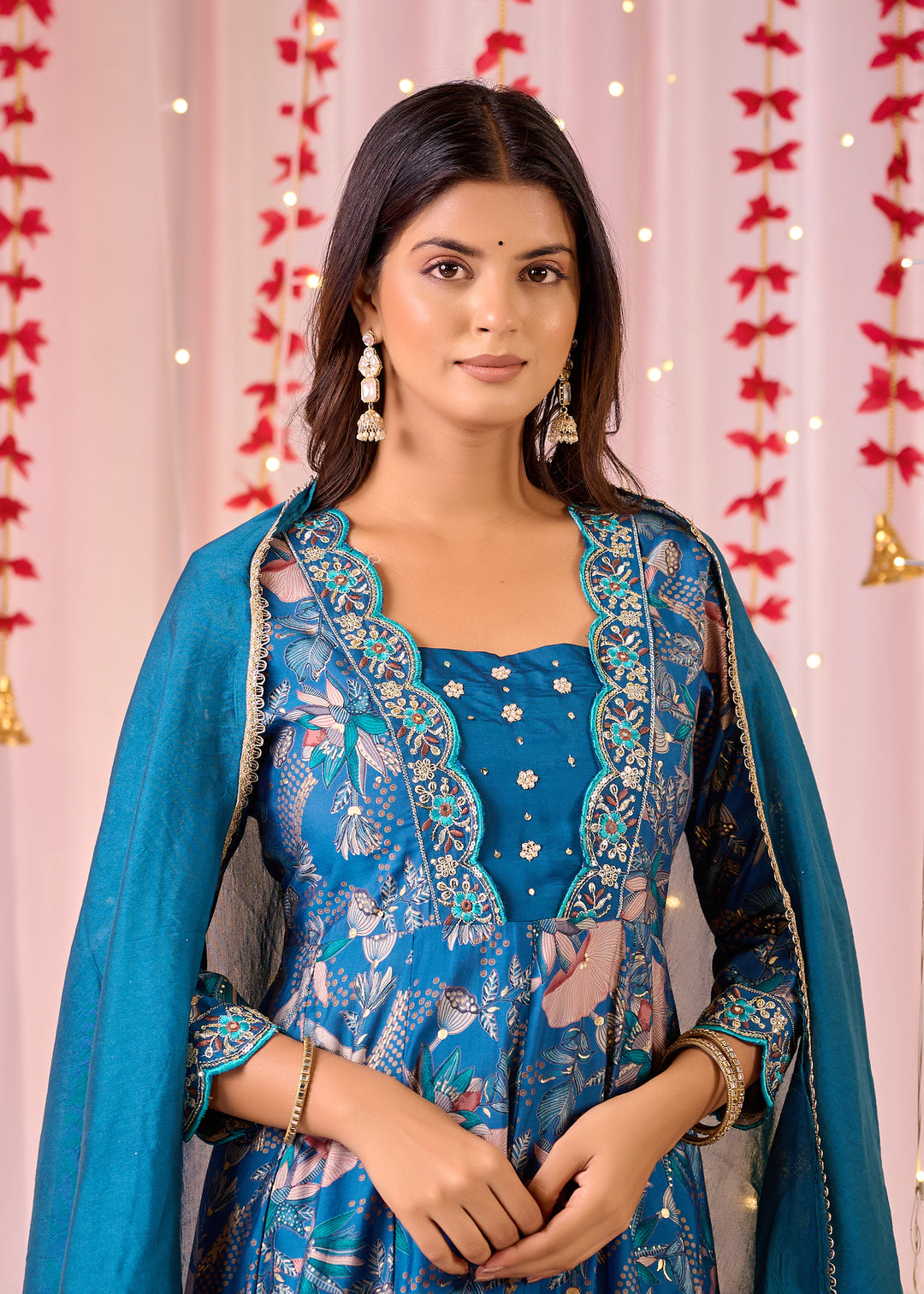 Stunning Chanderi Anarkali Suit - V-Neckline, 3/4th Sleeves