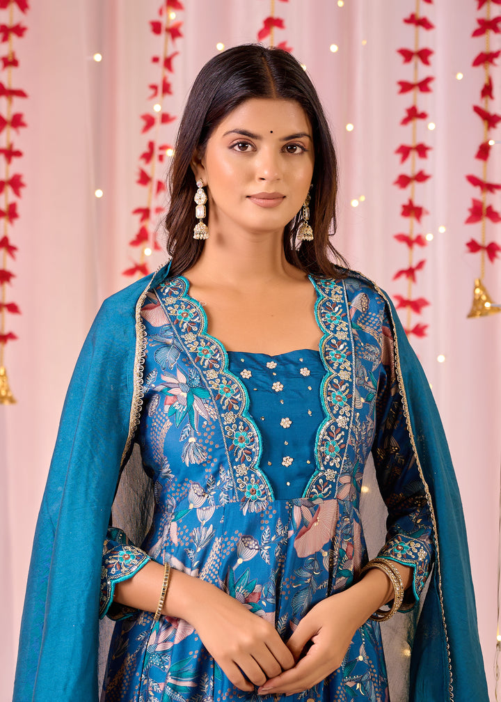 Stunning Chanderi Anarkali Suit - V-Neckline, 3/4th Sleeves