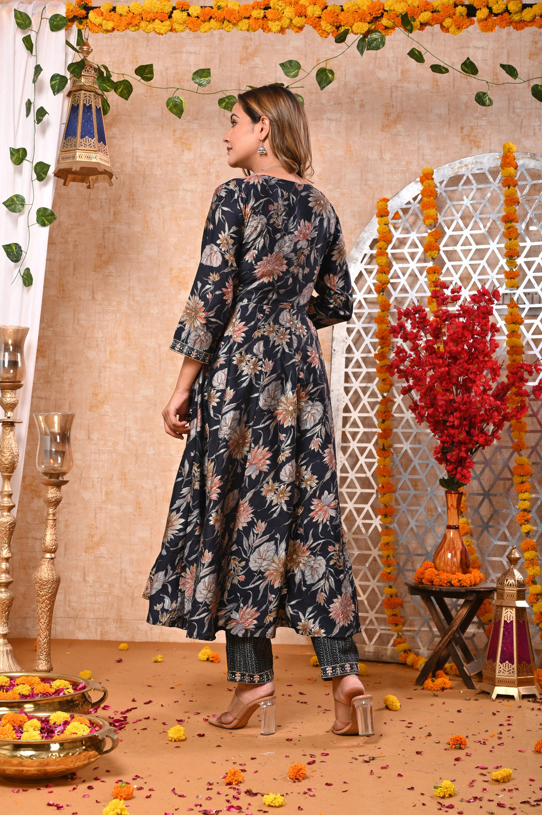 Ethereal Elegance Brown & Blue Chanderi Anarkali Suit