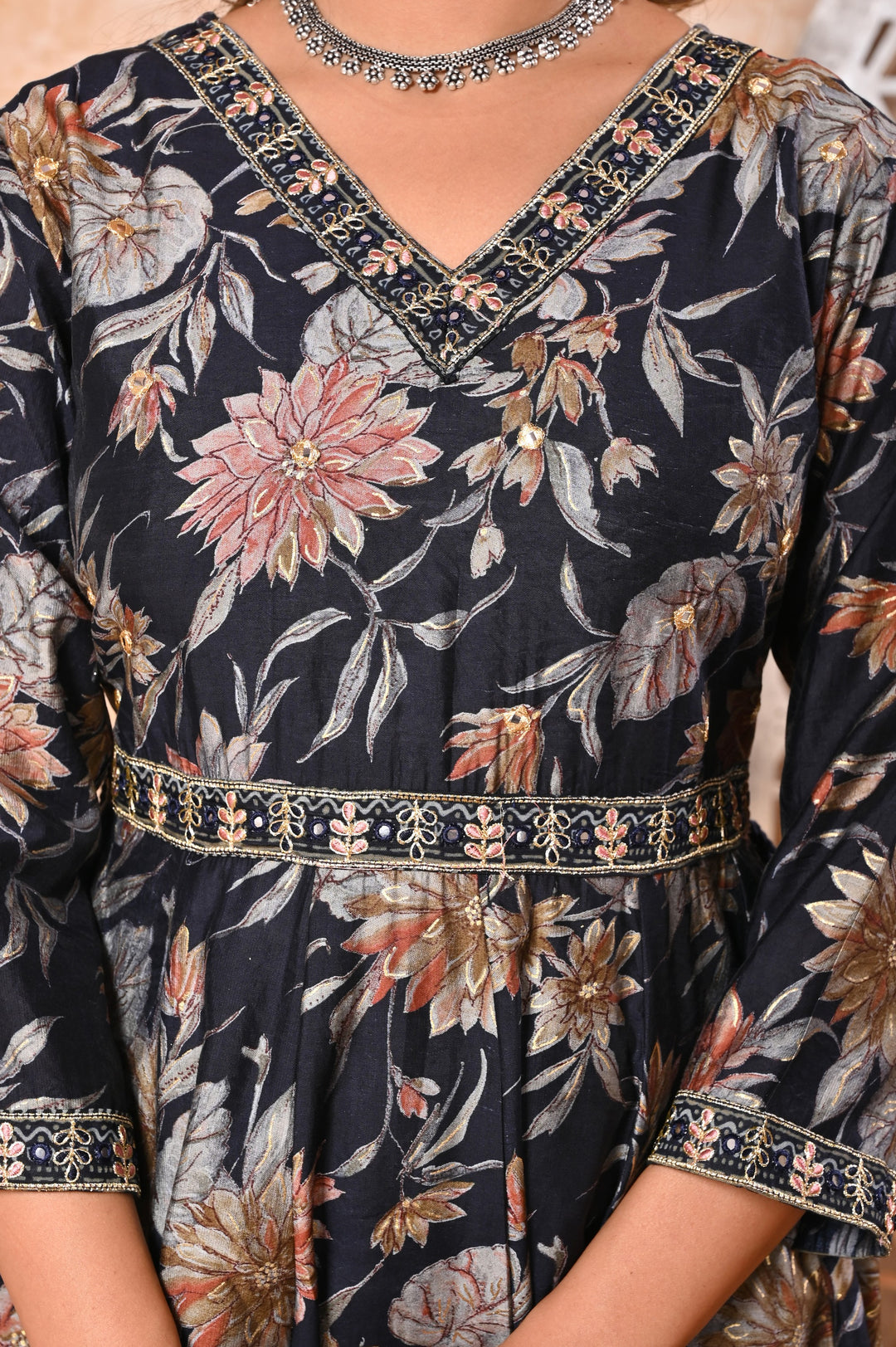 Ethereal Elegance Brown & Blue Chanderi Anarkali Suit