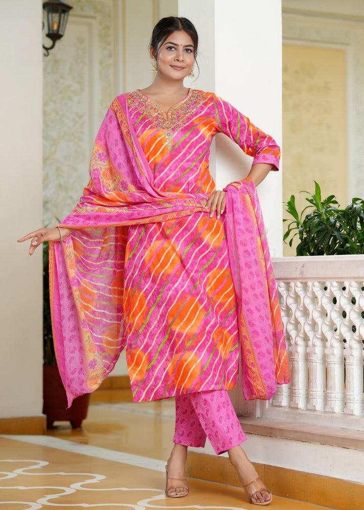 Radiant Elegance Pink & Orange Cotton Kurta Set