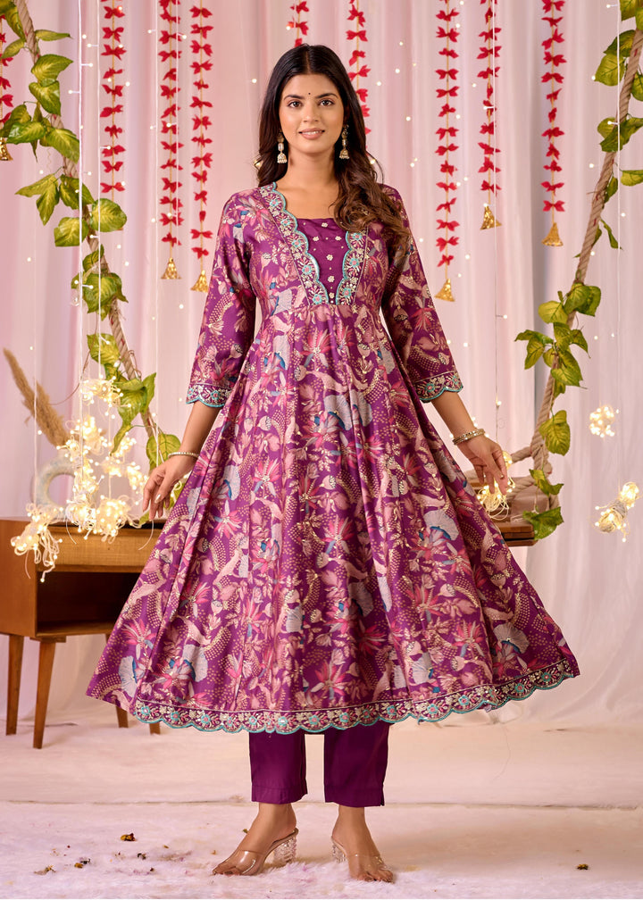 Stunning Chanderi Anarkali Suit - V-Neckline, 3/4th Sleeves