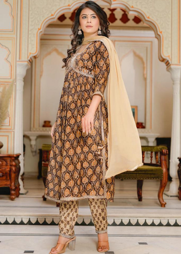Muslin Cotton Aliya Cut Kurta Set - V-Neck, 3/4th Sleeves (M to XXL)