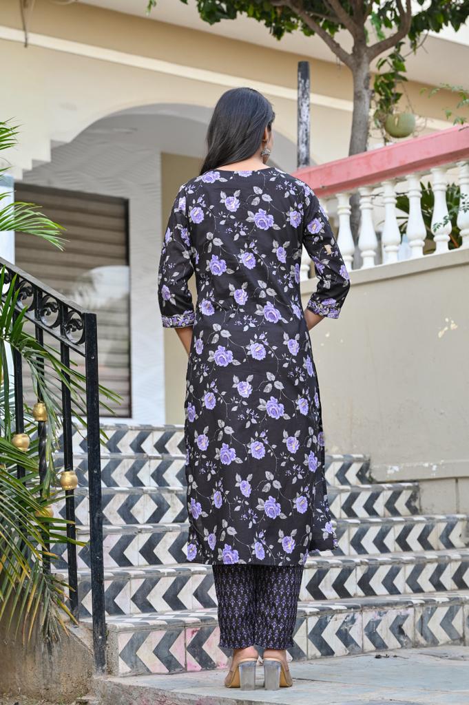 Cotton Straight Kurta Set - V-Neck, 3/4th Sleeves (M to XXL)