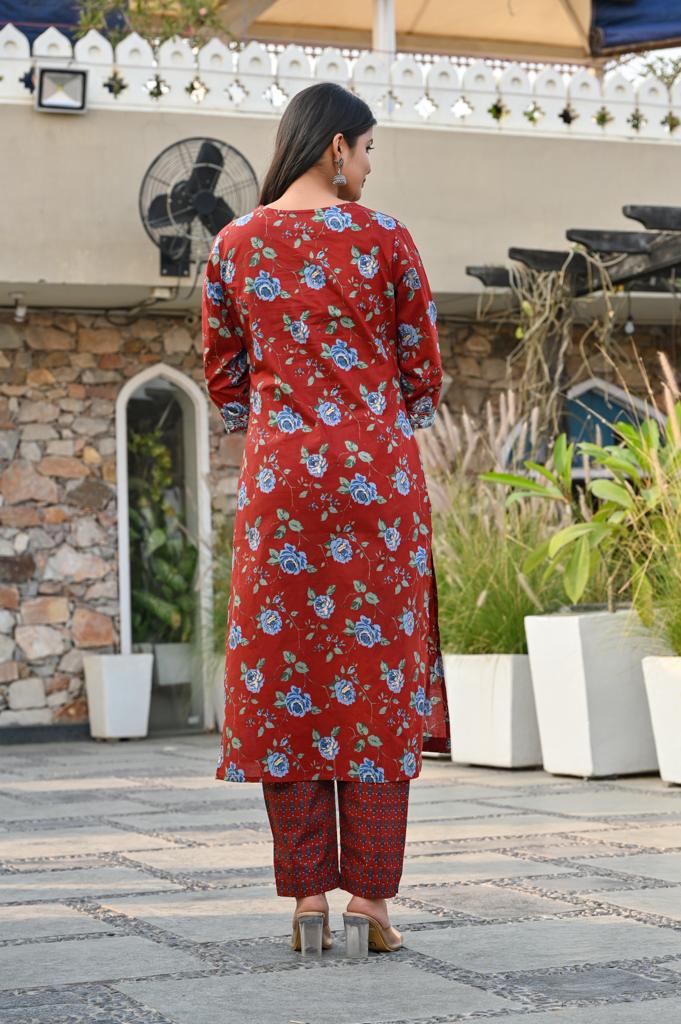 Cotton Straight Kurta Set - V-Neck, 3/4th Sleeves (M to XXL)